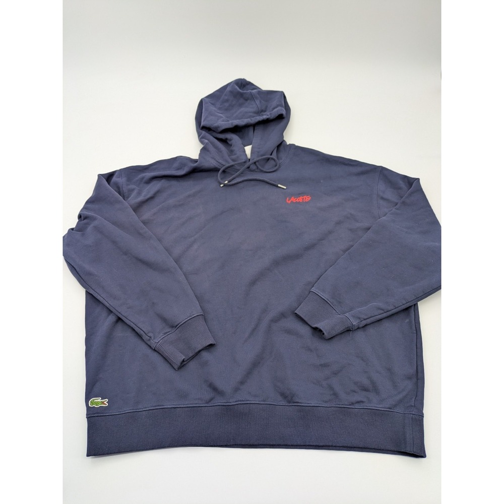 Lacoste LIVE Pullover Sweatshirt Size 2XL Navy Cloud Print Hoodie Tennis Players - Picture 2 of 11